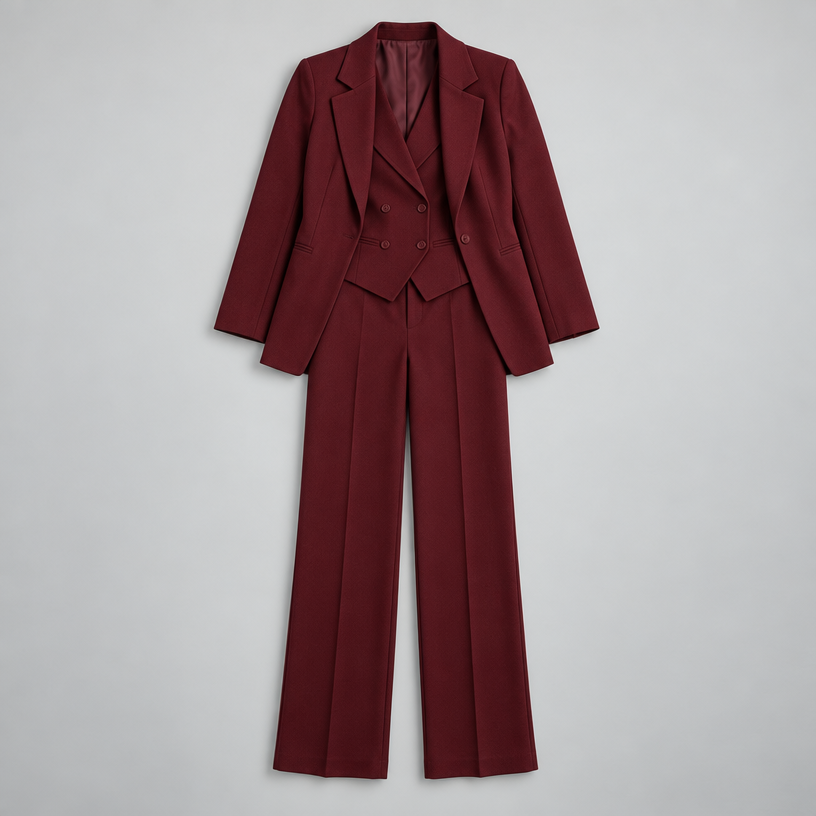 Avery – Women's Three-Piece Coat Suit Set — Burgundy
