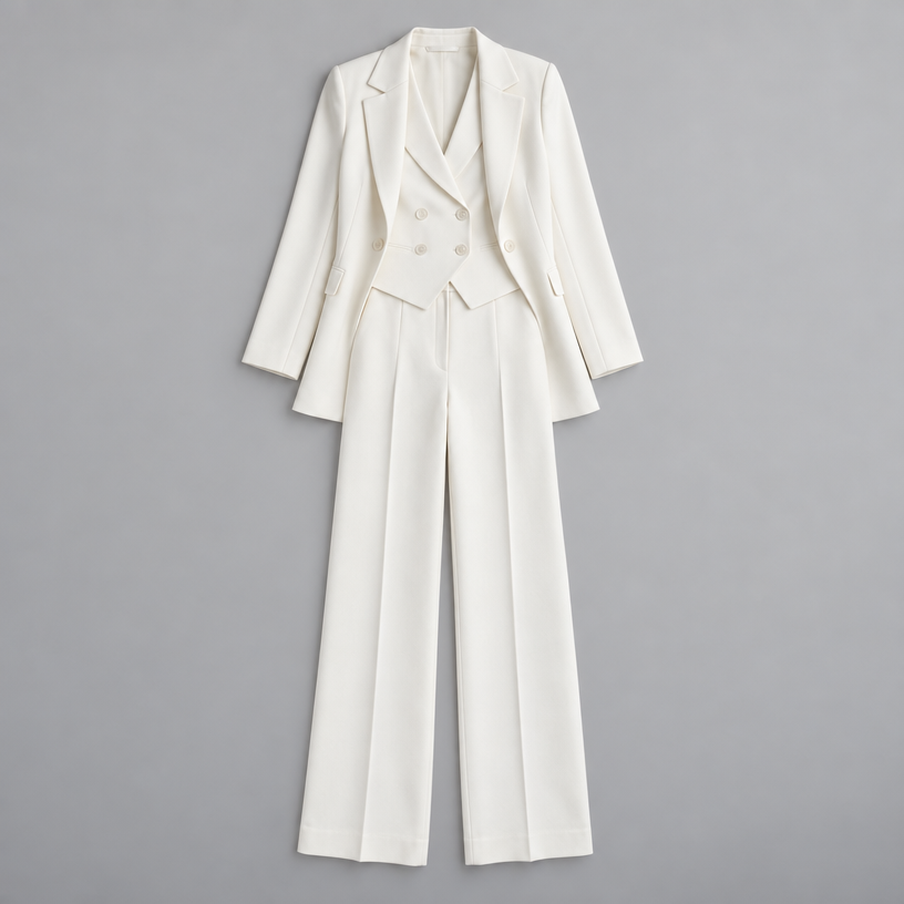 Avery – Women's Three-Piece Coat Suit Set — White
