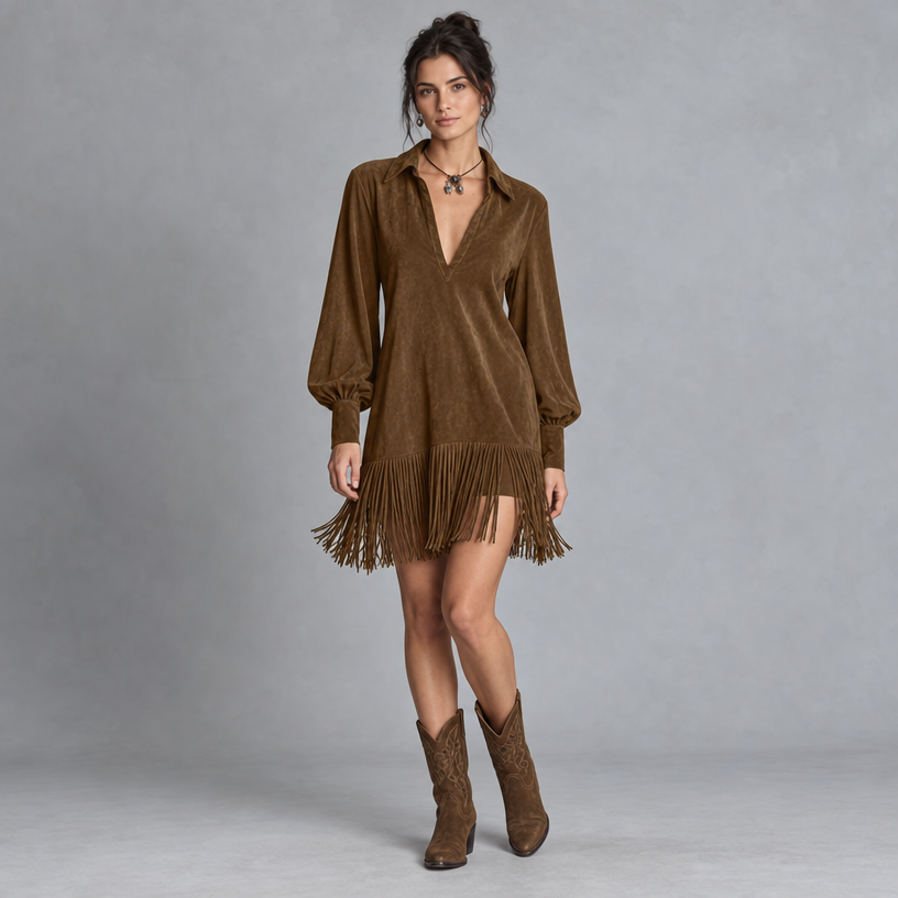 Mini Dress – Tassel Relaxed Fit — Brown