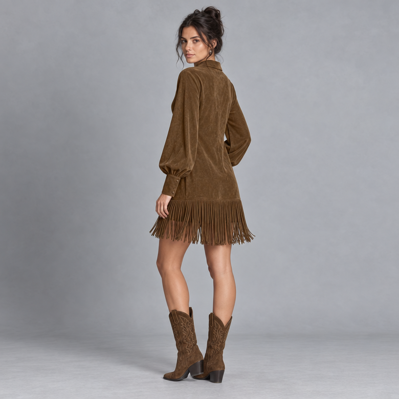 Mini Dress – Tassel Relaxed Fit — Brown