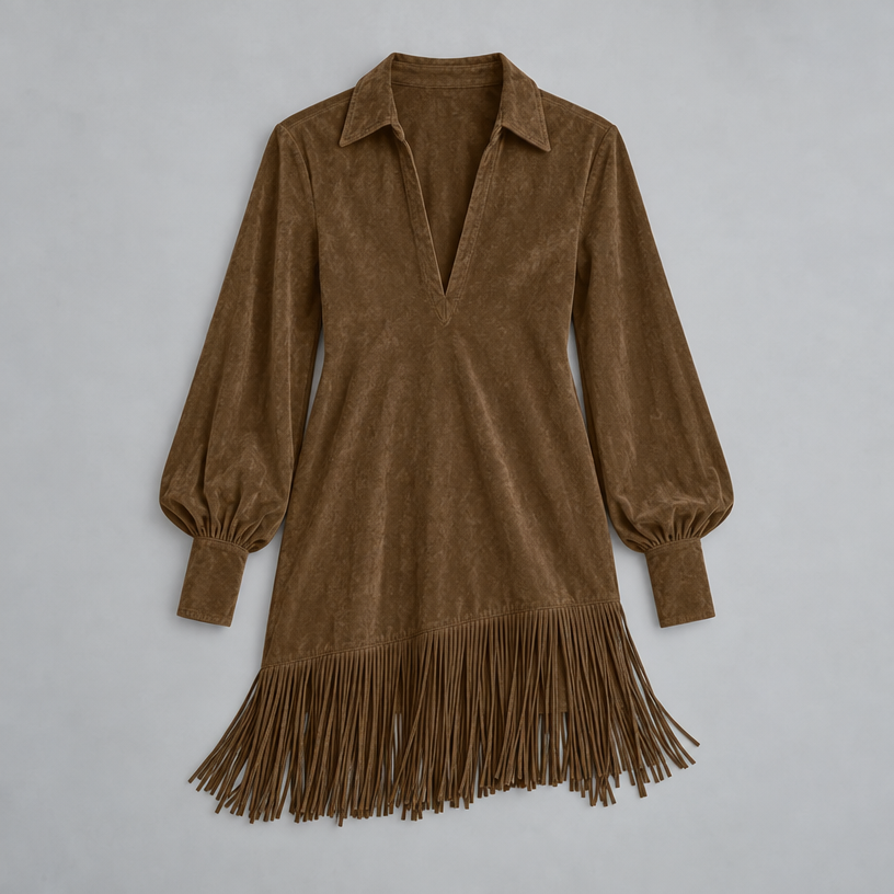 Mini Dress – Tassel Relaxed Fit — Brown