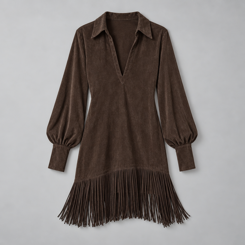 Mini Dress – Tassel Relaxed Fit — Coffee