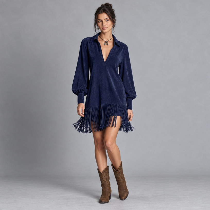 Mini Dress – Tassel Relaxed Fit — Navy Blue