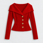 Cardigan – Ribbed Knit Cardigan Sweater with Wide Collar — Red