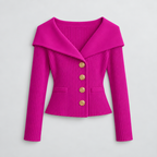 Cardigan – Ribbed Knit Cardigan Sweater with Wide Collar — Pink