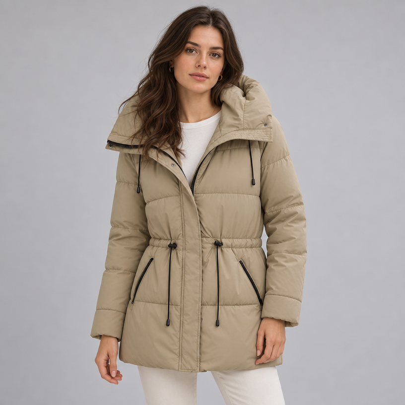 Padded Hooded Jacket – Mid-Length Winter Jacket — Khaki