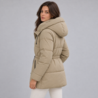 Padded Hooded Jacket – Mid-Length Winter Jacket — Khaki