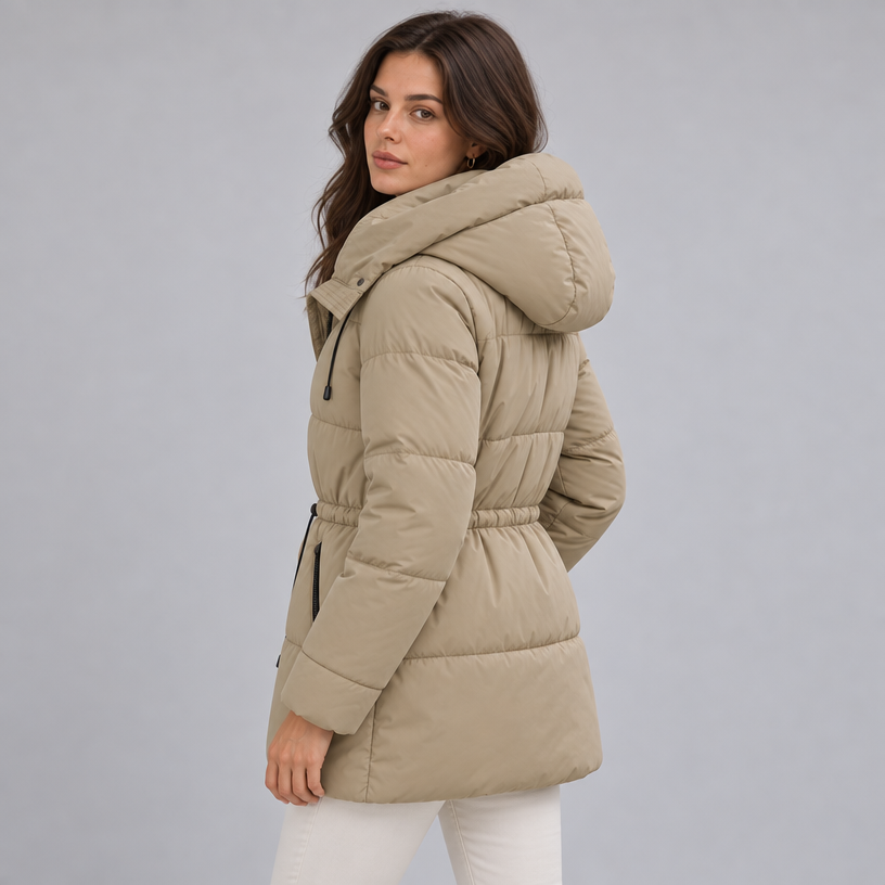 Padded Hooded Jacket – Mid-Length Winter Jacket — Khaki