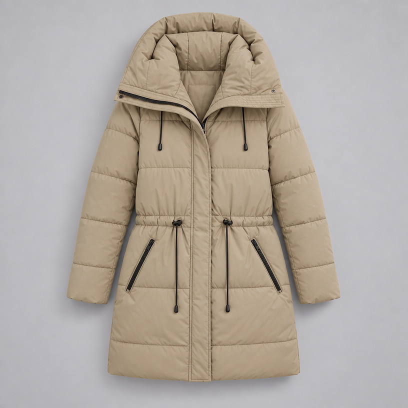 Padded Hooded Jacket – Mid-Length Winter Jacket — Khaki