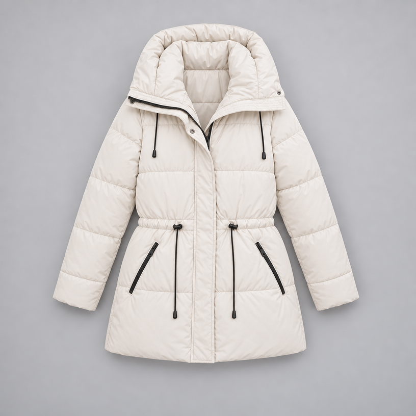 Padded Hooded Jacket – Mid-Length Winter Jacket — Beige
