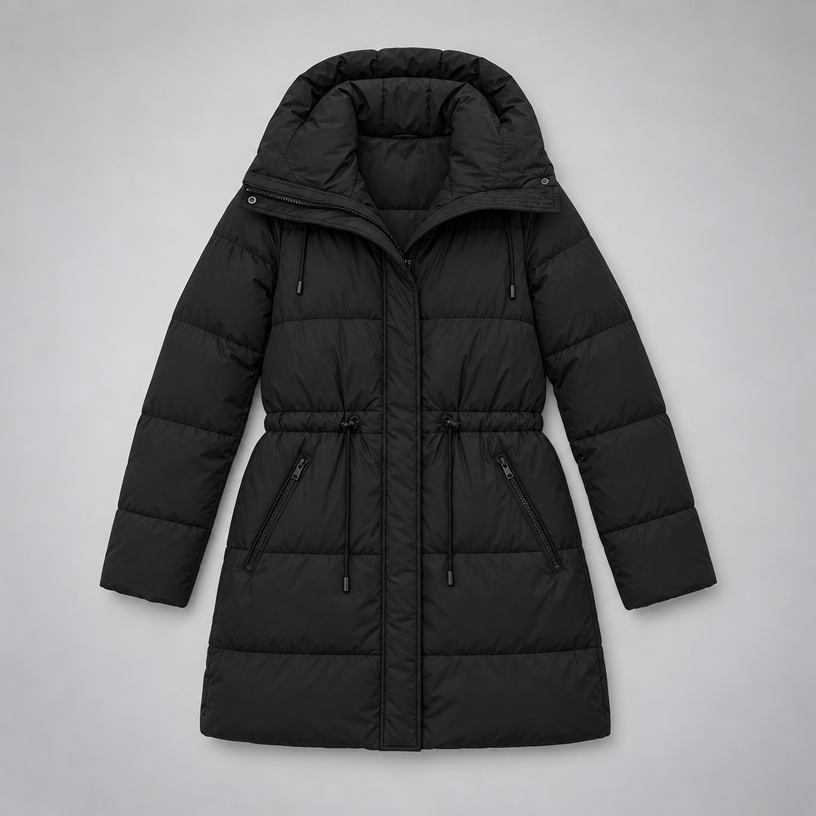 Padded Hooded Jacket – Mid-Length Winter Jacket — Black