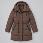 Padded Hooded Jacket – Mid-Length Winter Jacket — Coffee