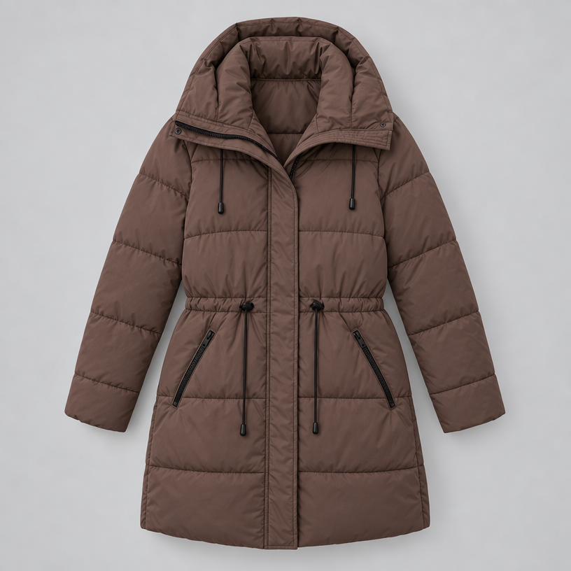 Padded Hooded Jacket – Mid-Length Winter Jacket — Coffee