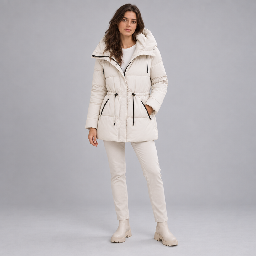 Padded Hooded Jacket – Mid-Length Winter Jacket — Beige