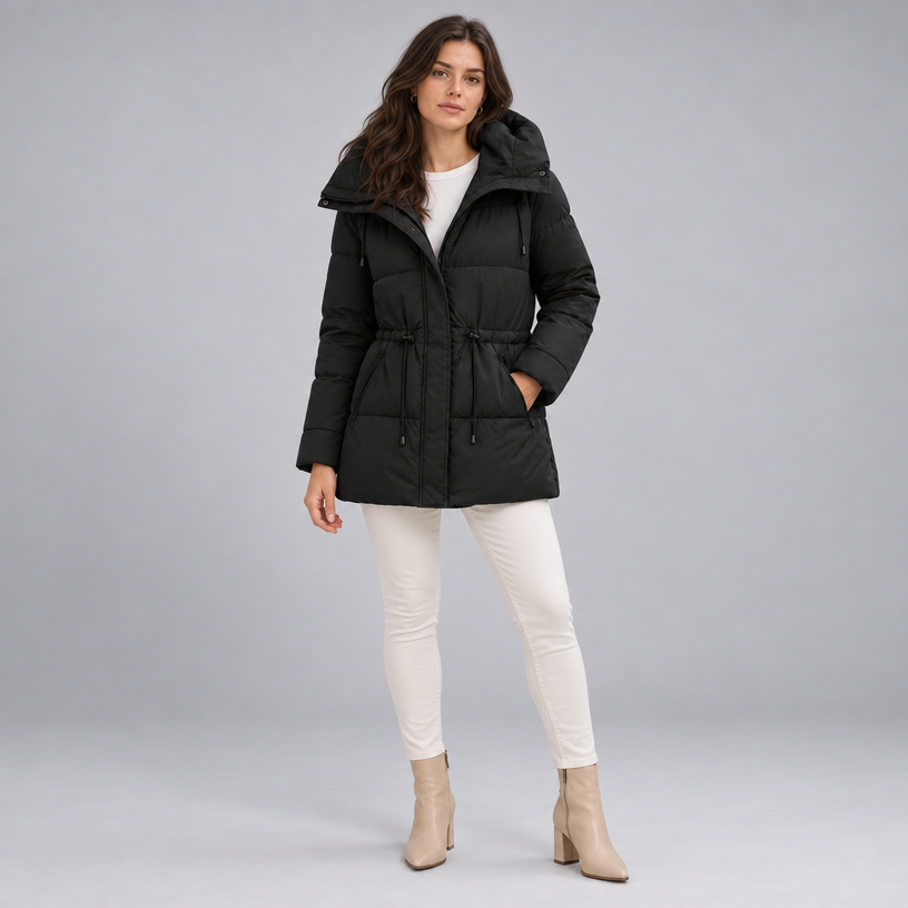 Padded Hooded Jacket – Mid-Length Winter Jacket — Black