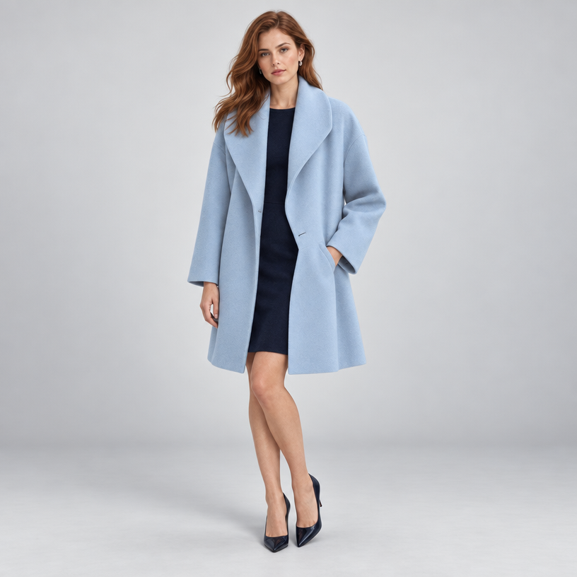 Women's Wool Coat – Draped Shawl Collar — Blue