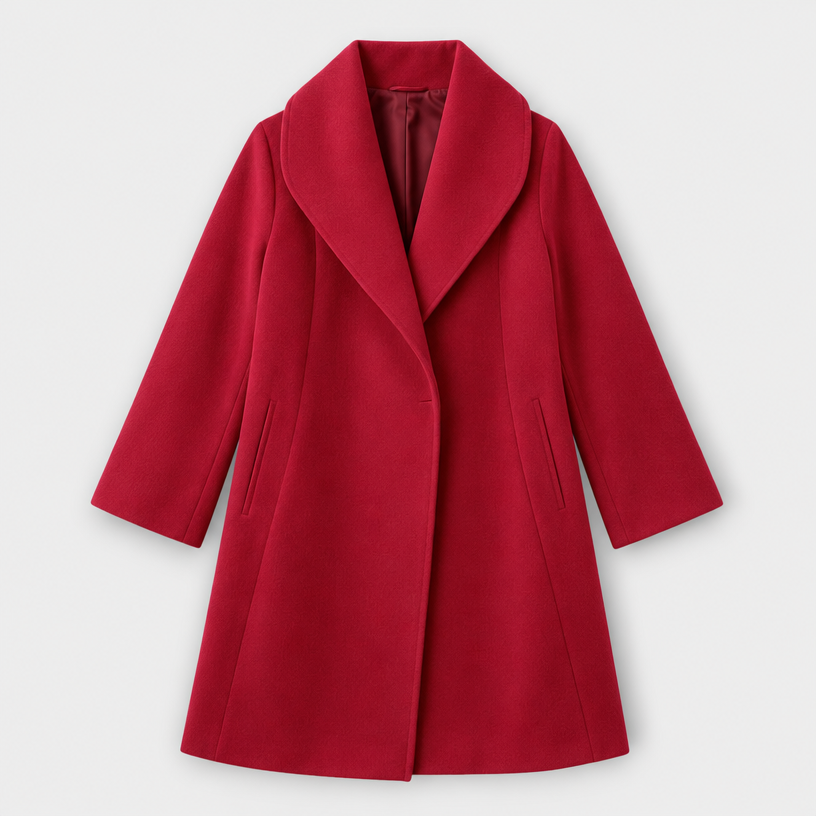 Women's Wool Coat – Draped Shawl Collar — Red