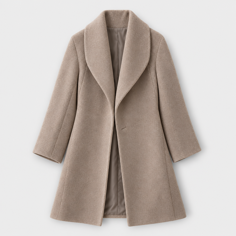 Women's Wool Coat – Draped Shawl Collar — Brown