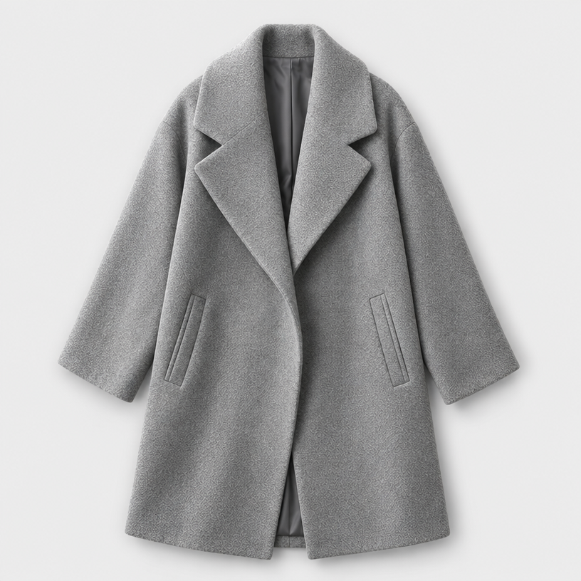 Women's Wool Coat – Draped Shawl Collar — Grey