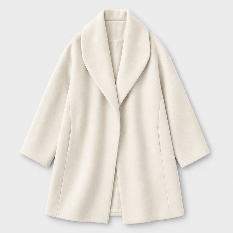 Women's Wool Coat – Draped Shawl Collar — White