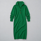 Midi Knit Dress – Mock Neck Long Sleeve Relaxed Fit — Green