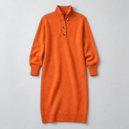 Midi Knit Dress – Mock Neck Long Sleeve Relaxed Fit — Orange