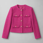 Cropped Tweed Blazer – Collarless Gold-Button Jacket — Pink