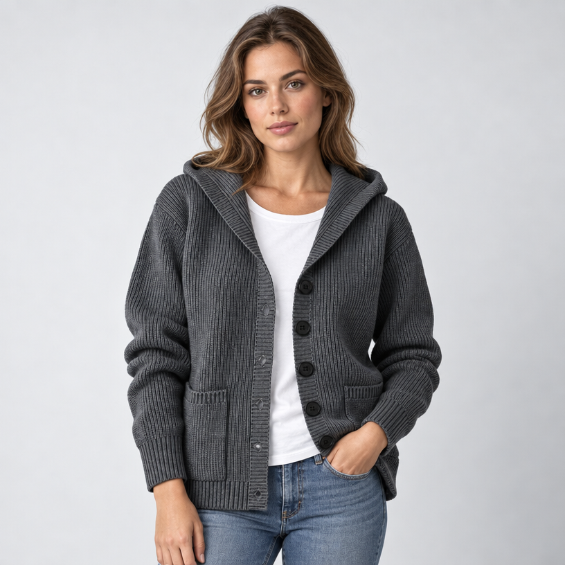 Cardigan – Hooded Knit Cardigan Sweater — Stone Gray