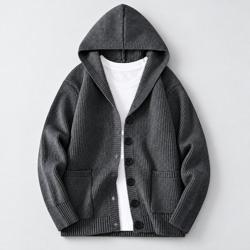 Cardigan – Hooded Knit Cardigan Sweater — Stone Gray