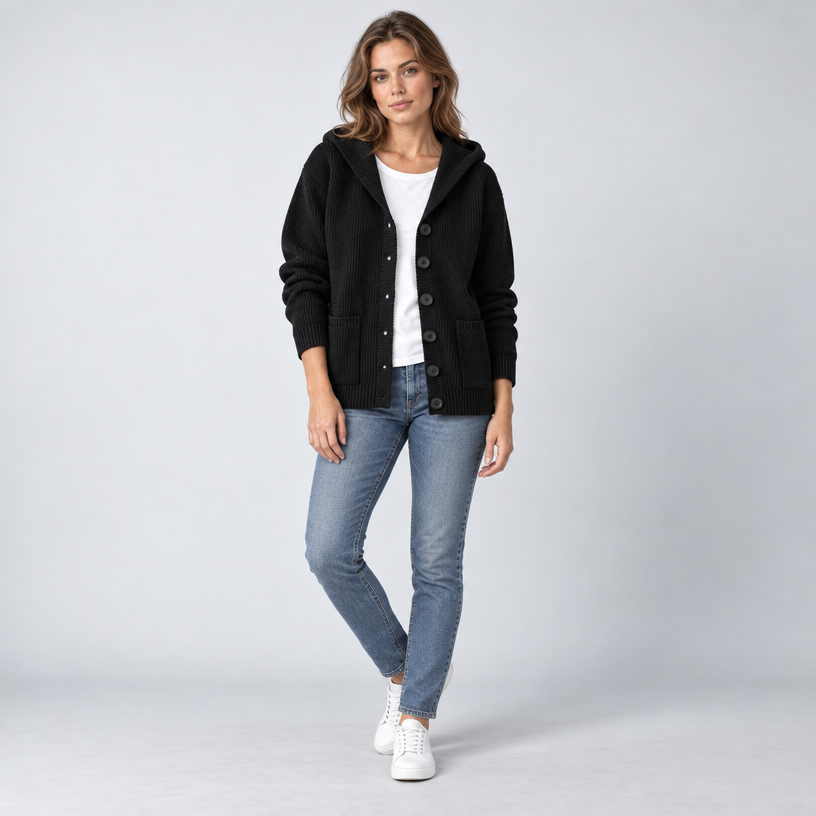 Cardigan – Hooded Knit Cardigan Sweater — Midnight Black