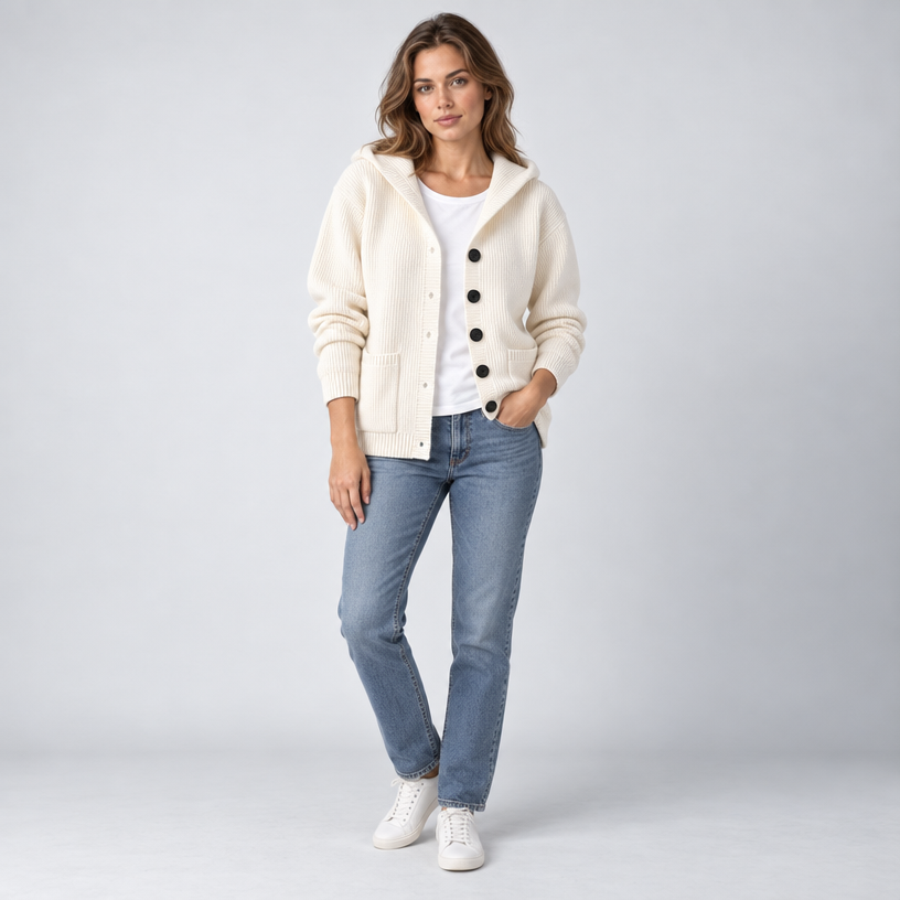 Cardigan – Hooded Knit Cardigan Sweater — Pure White