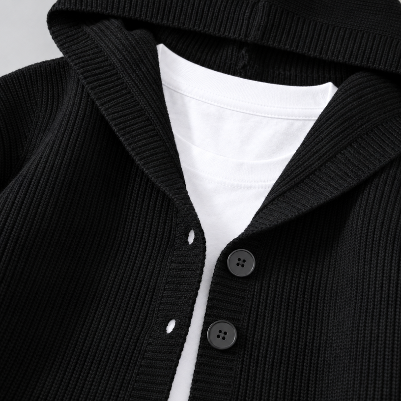 Cardigan – Hooded Knit Cardigan Sweater — Midnight Black