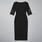 Midi Dress – Women's Split Sleeve Fitted Midi Dress — Black