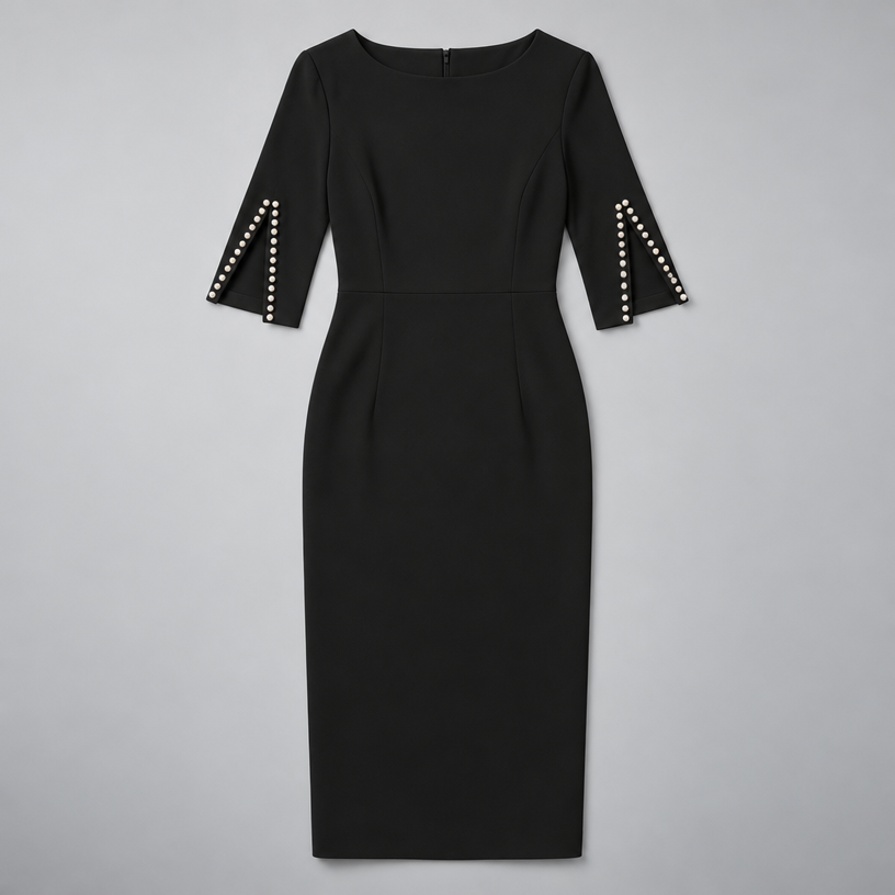 Midi Dress – Women's Split Sleeve Fitted Midi Dress — Black