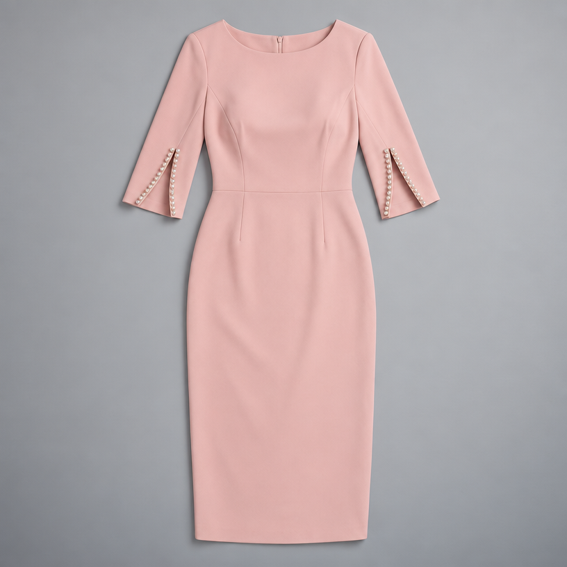 Midi Dress – Women's Split Sleeve Fitted Midi Dress — Pink
