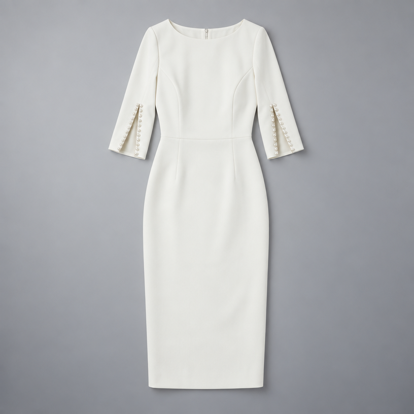 Midi Dress – Women's Split Sleeve Fitted Midi Dress — White