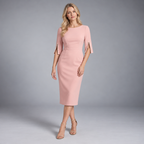 Midi Dress – Women's Split Sleeve Fitted Midi Dress — Pink
