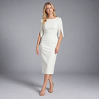Midi Dress – Women's Split Sleeve Fitted Midi Dress — White
