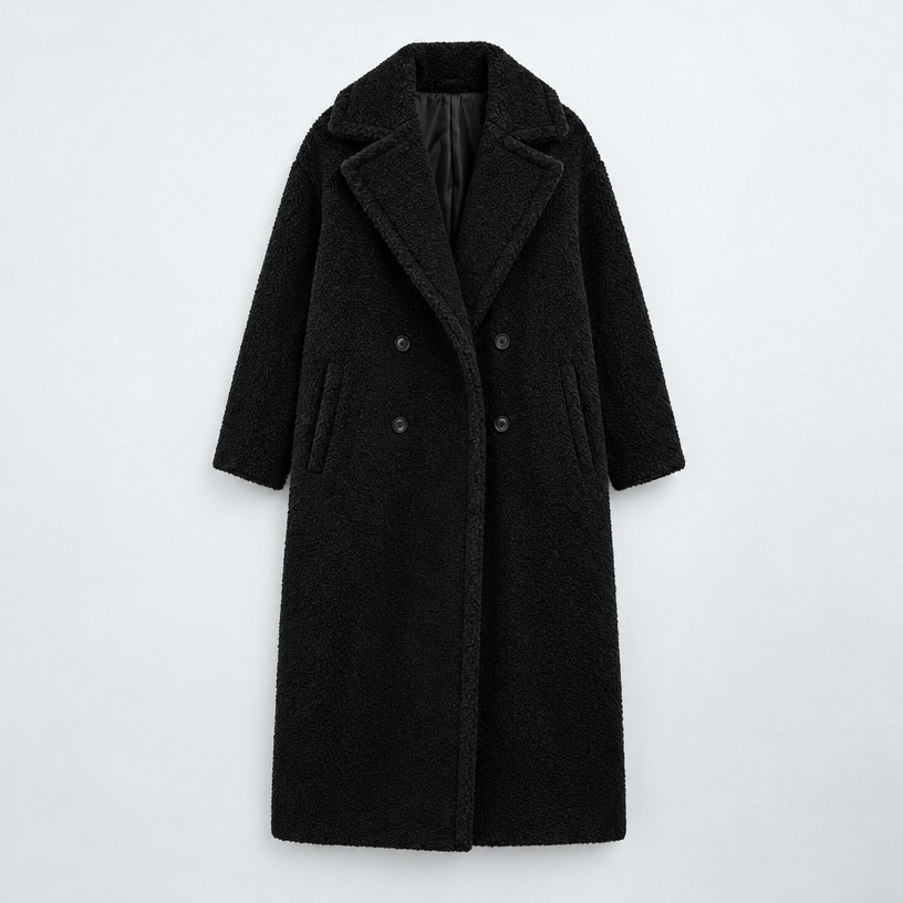 Arden – Women's Long Teddy Coat — Black