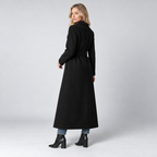 Women's Long Coat – Double-Breasted Belted Relaxed Fit — Black