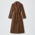 Women's Long Coat – Double-Breasted Belted Relaxed Fit — Brown