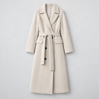 Women's Long Coat – Double-Breasted Belted Relaxed Fit — Cream