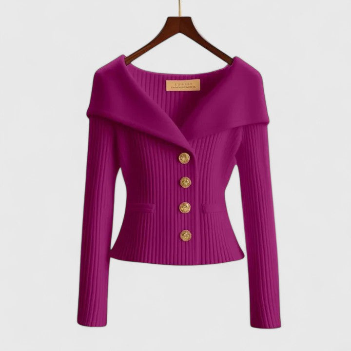 Cardigan – Ribbed Knit Cardigan Sweater with Wide Collar