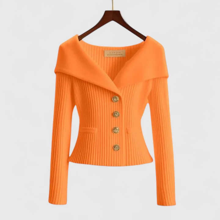 Cardigan – Ribbed Knit Cardigan Sweater with Wide Collar