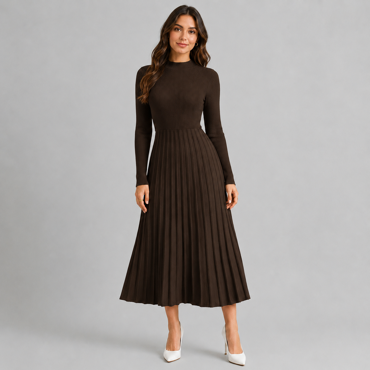Midi Dress – Women's Knit Bodycon Long Sleeve Dress
