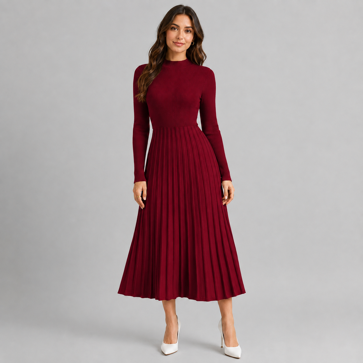 Midi Dress – Women's Knit Bodycon Long Sleeve Dress