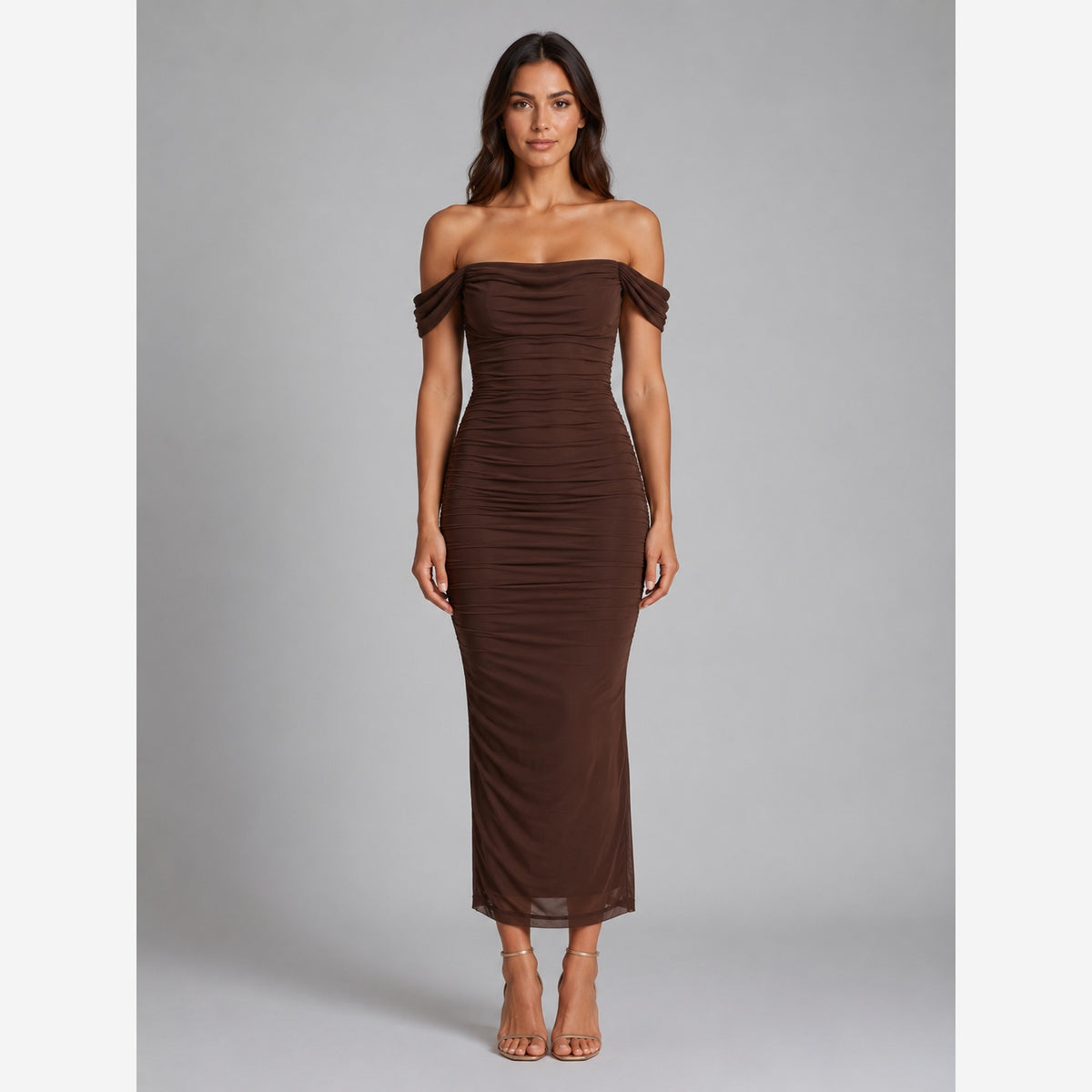 Women's Off-Shoulder Ruched Maxi Dress