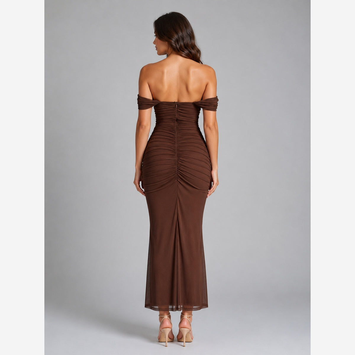 Women's Off-Shoulder Ruched Maxi Dress