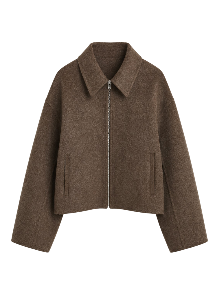 Brown Cropped Oversized Wool Jacket