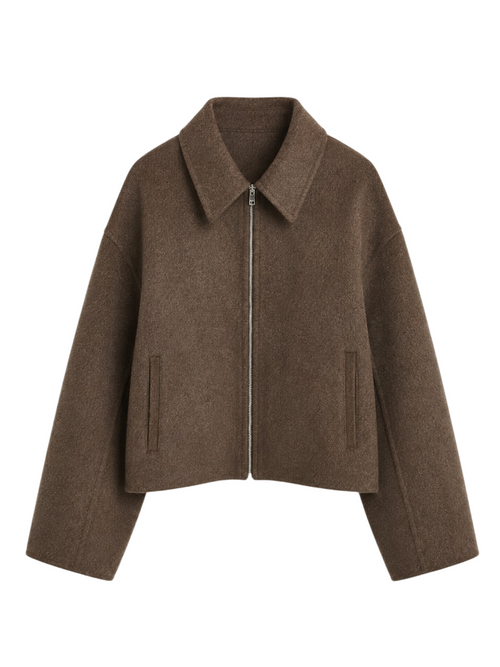 Brown Cropped Oversized Wool Jacket